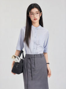Blue Short Sleeve Summer Thin Shoulder Shirt for Women