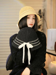 Mũ Len Dệt Kim Thoáng Khí Che Nắng Kiểu Nhật Bản Nhỏ Trang Trí Nơ Mùa Xuân Hè Mũ Đi Biển Che Mặt Kiểu Chuông Nhỏ