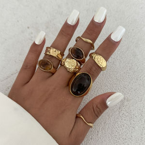 SHIXIN 8pcs/set Retro Resin Metal Open Rings for Women Bohemian Acrylic Irregular Stackable Knuckle Rings Autumn/Winter Jewelry