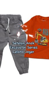 Setelan Cargo Anak Laki Laki Celana Joger Baju Kaos Excavator 4 5 6 7 8 9 10 11 12 Tahun