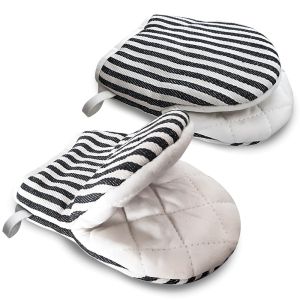 TRADER นุ่มนุ่มๆ ถุงมือเตาอบขนาดเล็ก หนาขึ้น ทนอุณหภูมิสูง ถุงมือหุ้มฉนวน แบบพกพาได้ แถบลายทาง ถุงมือไมโครเวฟ mitts