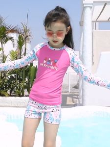 Đồ Bơi Cho Bé Gái Bộ Bơi Bé Gái Dài Tay Habi Fashion HB2311 Họa Tiết Favorite Thiết Kế Dễ Thương Chất Liệu Co Giãn Cho Bé Từ 18-52kg