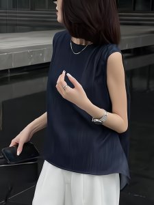 Retro French Style Sleeveless Loose Casual Top Womens Summer New Loose Slimming Back Split Shirt Korean Version plus Size