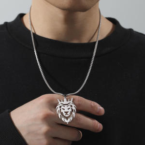 SKYRIM Titanium Stainless Steel Necklace Lion King Pendant Box Chain Mens Necklace