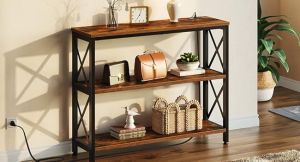 3 Layer Narrow Table Bed Side Table Bed Shelf with Charging USB Sofa Side Storage Rack Narrow Rack Console Table Long Side Table Bedside Cabinet Computer Desk Bar Table for Office Living Room Hallway