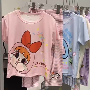 PRINCESS KESLI ชุดสูทลําลองเด็กสองชิ้น เสื้อแขนสั้นกางเกงขายาว งานสกรีนลายน่ารัก สไตล์เกาหลี ฤดูร้อ 2-12 ปี