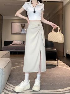 WANGGONGZHU | Princess Style High Waist Suit Skirt Korean Version Commute A-Line Midi Skirt Asymmetrical Slit Womens Spring Fashion