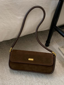 Retro Suede French Bread Bag Womens Underarm Small Bag 2025 Autumn Winter New Fashion Match Daily Commuting Single Shoulder Bag