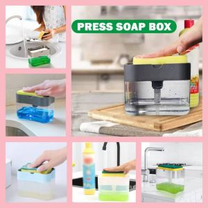 ALi 2-in-1 Soap Pump Dispenser With Sponge Holder Liquid Dispenser Container Hand Press Soap Organizer Kitchen Cleaner