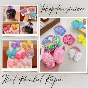 Ikat Rambut Anak Motif Pita Kupu / Kunciran Rambut Manik Kilau / Aksesoris Rambut Anak Perempuan / Ikat Rambut Model Kupu Pita