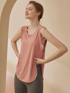 Long Loose Fitness Training Vest for Women Sleeveless Running Shirt Yoga T-shirt Summer Lightweight Viscose Polyurethane Elastic Fiber