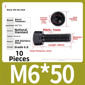 BAIRUITE | Black 304 Stainless Steel Hex Screws