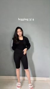 HITAM Legging Selutut Wanita Dewasa Max 100Kg / Lejing Pendek 7/8 Spandek Standar & Jumbo