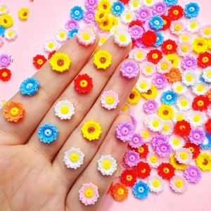 50Pcs 3D Mixed-Colors Sunflower Daisy Nail Charms Colorful Resin Flower Nails Art Decorations DIY Summer Manicure Accessories 1