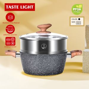 TASTE LIGHT New Korean Style Soup Pot Large Capacity Cooking Pot Granite Stone Non Stick Casserole Original Milk Noodles Pot With Lid Steamed Grid Baby Environmentally Sauce Pan Cookware Suitable All Stove 汤锅