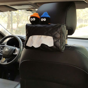 Cute Plush Car Coal Ball Tissue Box Holder Leather Material Hanging Style Car Interior Decoration Automobile Tissue Box Cover