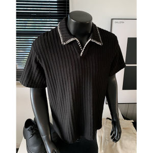 Áo Thun Polo Tay Ngắn Thêu Họa Tiết Lúa Mì Màu Xám Cho Nam Mùa Hè Phong Cách Mỹ Cổ Polo Thêu Nút Áo Thun Cleanfit