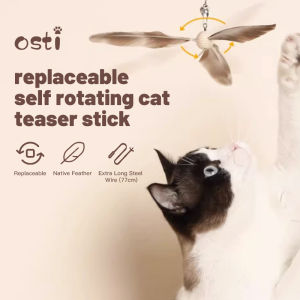 OSTI Self rotating Cat Teaser Stick Long Rod Steel Wire Feather Bite Resistant Cat Self Hi Fun Cat Toy Replaceable