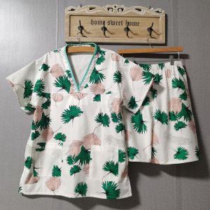 ชุดนอนผ้าฝ้ายสองชั้นสำหรับคู่รัก ชุดนอนแบบสวมหัว แขนยาว สำหรับผู้หญิง ผ้าฝ้ายแท้ ไซส์ใหญ่ ชุดนอนในบ้าน ชุดอบไหปลาร้า