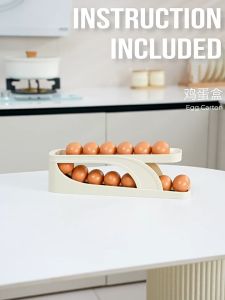 [SG Seller] Auto Rolling Egg Rack Holder 2 Layers Container Organizer Rolldown Refrigerator Holds 12-14 Eggs Dispenser