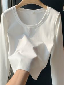Pure Cotton Long Sleeve U-Neck T-Shirt Womens Style Korean Version Slim Fit Base Layer Short Top for Autumn New Arrival