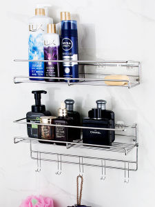 Bathroom Wall-Mounted Storage Rack No-Drilling Shampoo Bath Gel Organizer Shelf Bathroom Bath Room Accessories Hanging Basket