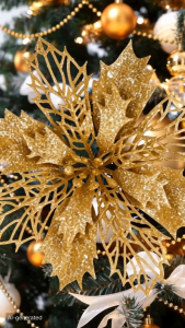 4PCS 16CM Glitter Poinsettia Flower Picks Artificial Christmas Flowers for Xmas Tree Wreath Hanging Holiday Home Decor