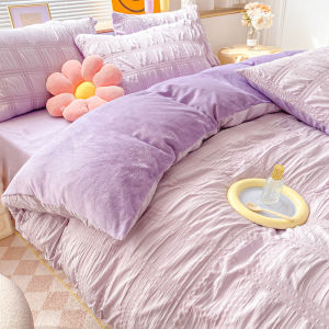 Teen Girl Coral Fleece Bedding Set Single Twin Size Three-Piece Four-Piece Quilt Cover Warm Polyester Fabric Korean Style