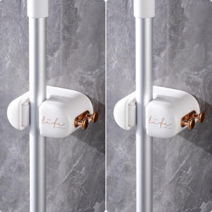 Strong Wall-Mounted Broom Storage Rack Toilet Cleaning Tool Organizer Powerful Adhesive Hook No-Punching Needed Brush Holder