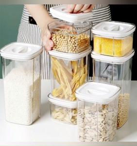 High Quality White Transparent Acrylic Storage Jars Clear Bulk Food Storage Container Plastic Kitchen Refrigerator Noodle Box Multigrain Storage Tank Sealed Cans Canister Stash Jars For Serving Coffee Spice Snacks Candy Grains Cookies Biscuits Tea