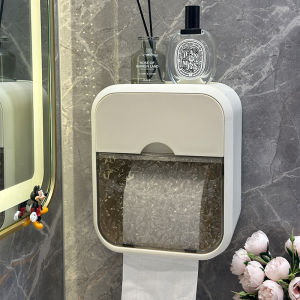 Bathroom Wall-Mounted Toilet Paper Holder Silver Wave Pattern No-Drilling Waterproof Tissue Box Toilet Paper Rack Storage Shelf