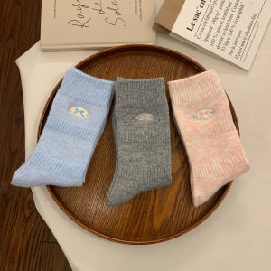 Korean Style Butterfly Socks Womens Autumn Winter Thickened Mid-calf White Pure Cotton Yarn Warm Home Comfort Stockings