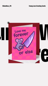 Funny Love Card - Love Me Forever or Else | Cute Mouse Knife Pink | A6