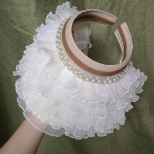 Casual Summer Outing Straw Woven Hat Womens No-Top Net Lace Multi-Layered Sunshade Hat for Young Women Spring Autumn Summer