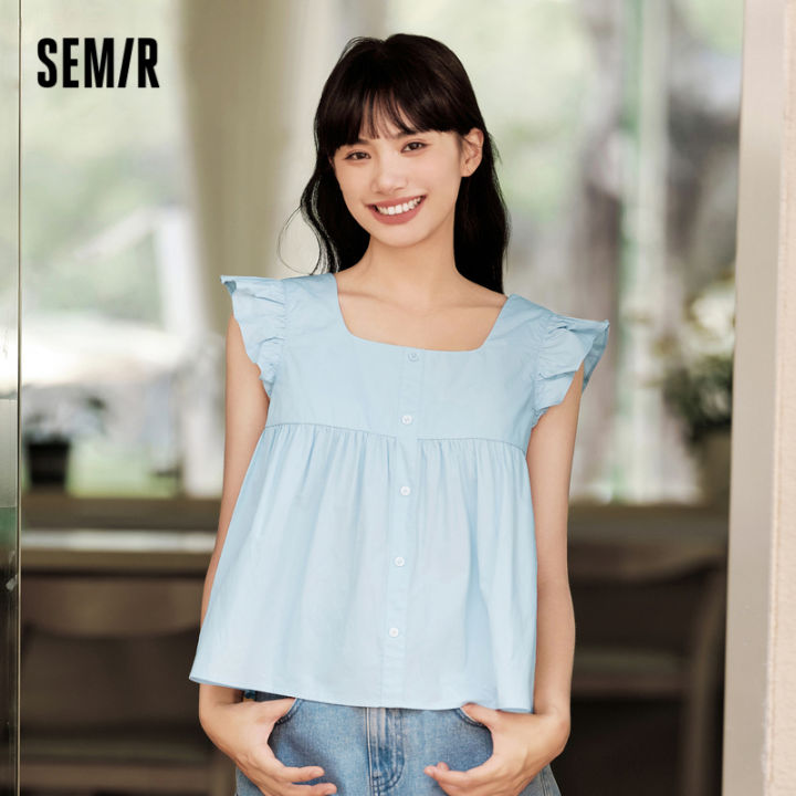 Semir เสื้อแขนสั้นผู้หญิง,เสื้อเข้ารูปคอเหลี่ยมแบบสั้น2024ฤดูร้อนผ้า ...