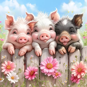 Huacan 5D Diamond Painting Pigs Full Square Round Embroidery Sale Animal Flower Craft Kit Decoration For Home