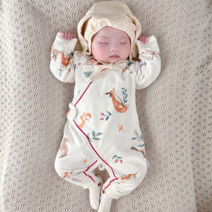 เสื้อผ้าเด็กทารกไร้โครงผ้าฝ้ายแท้สำหรับทารกแรกเกิดชุดบอดี้สูทแขนยาวแบบเฉียงสำหรับเด็กทารกชายและหญิงชุดจั๊มสูทสำหรับฤดูใบไม้ผลิและฤดูใบไม้ร่วง