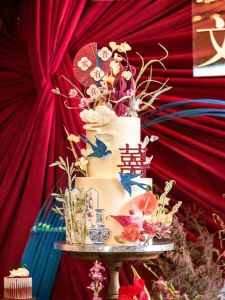 Wedding Engagement Cake Decoration Butterfly Orchid Pearl Wedding Chinese Style Ornament Plug-in Display Board Screen Wind Chime