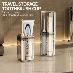 Travel Toothbrush Storage Box Travel Soap Case Set Portable Toothbrush Wash Cup Transparent Square Travel Cup Sealed Wash Set Organizer Juxutt