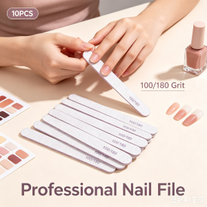 10Pcs Professional Nail File 100/180 Grit Zebra Sandpaper Double-Sided Manicure Tools for Salon Home Nail Care