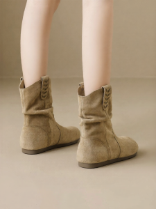 Josiny | New Summer Inner Heel Stackable Retro Brown Short Boots
