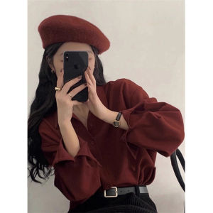 Retro Hong Kong Style Corduroy Shirt Womens Autumn and Winter New Arrival Fancy Lazy and Simple Bandage Dress Cardigan Long Sleeves Tops