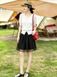 New Summer Lightweight Petite Elastic Waist Flattering A-line Skirt