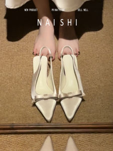 NAISHI | Silk Bow Decorative Pointed Toe Pumps Low Heels Women Shoes