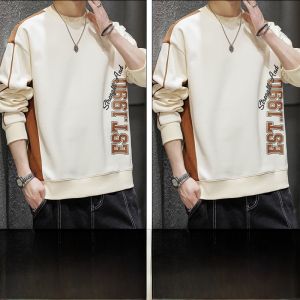 ROMON | Romon Mens Round Neck Printed Long Sleeve Sweatshirt Casual Fashionable T-shirt Urban Style Autumn Season Antibacterial Treatment