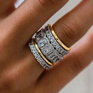 Huitan Luxury 5pcs/set Ring for Women Two Tone Inlaid Sparkling Cubic Zirconia Fashion Wedding Party Accessories Jewelry Set