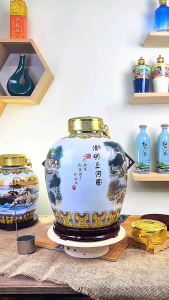 Bình gốm sứ ngâm rượυ chum ngâm rượυ thanh minh thượng hạ đồ tặng khóa và đế gỗ thể tích 5l-17l