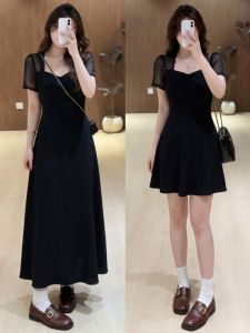 RELNLEX | Đầm Voan Pháp Kiểu Cổ Đeo Slim Fit Màu Đen