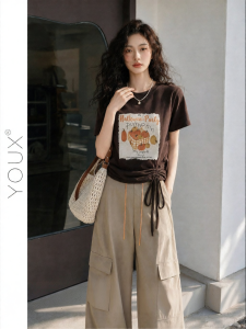 YOUXIANG | Áo Thun Màu American Vintage Cafe