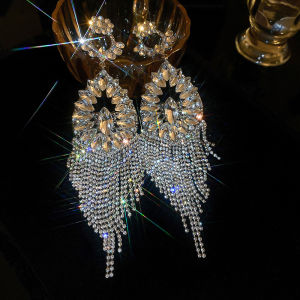 DREJEW | Exaggerated Rhinestone Flower Drop Earrings for Women Personality Hollow Long Earrings Fashion European and American Jewelry